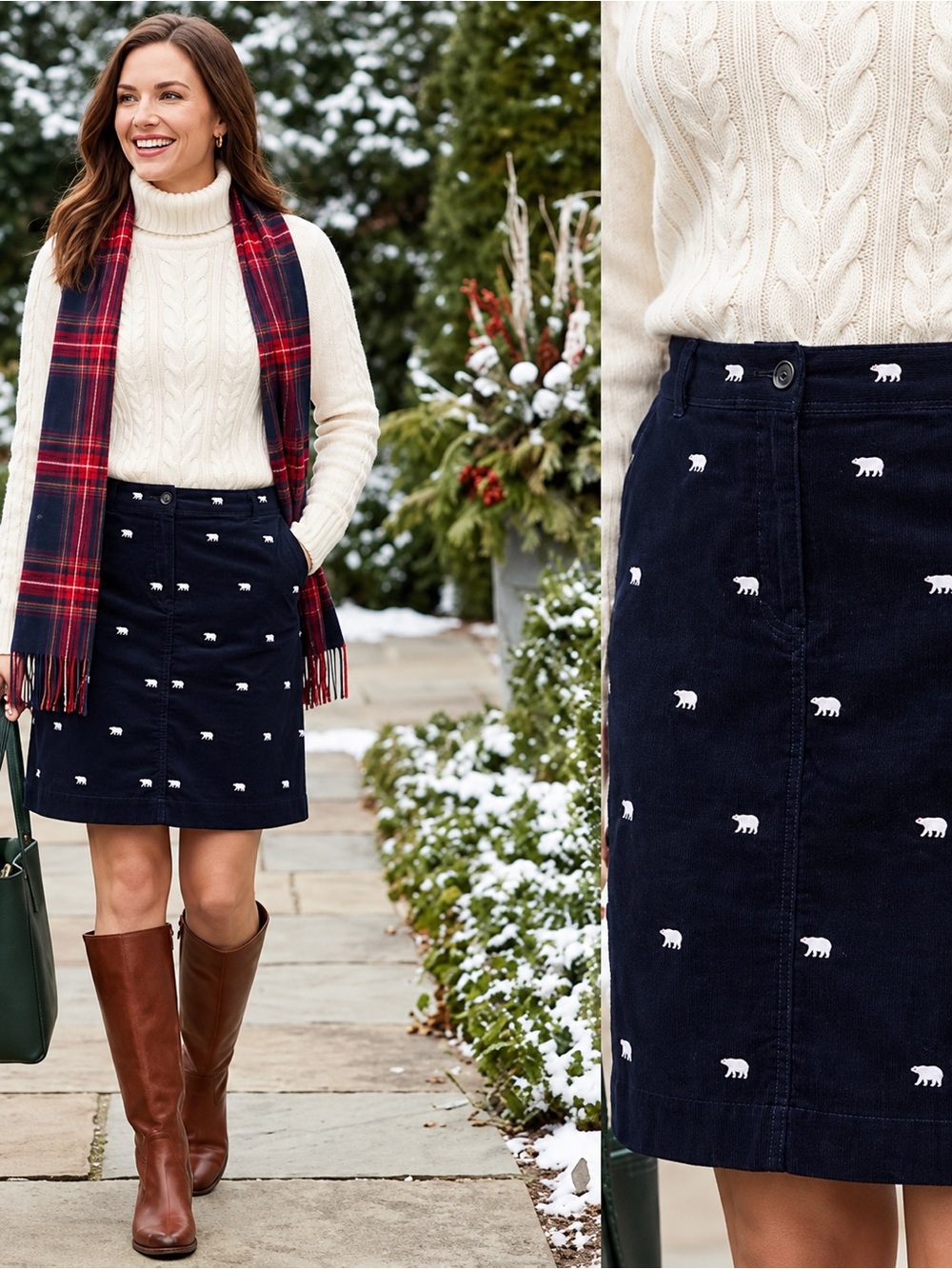 Talbots Velvet Embroidered Polar Bear Skirt 10